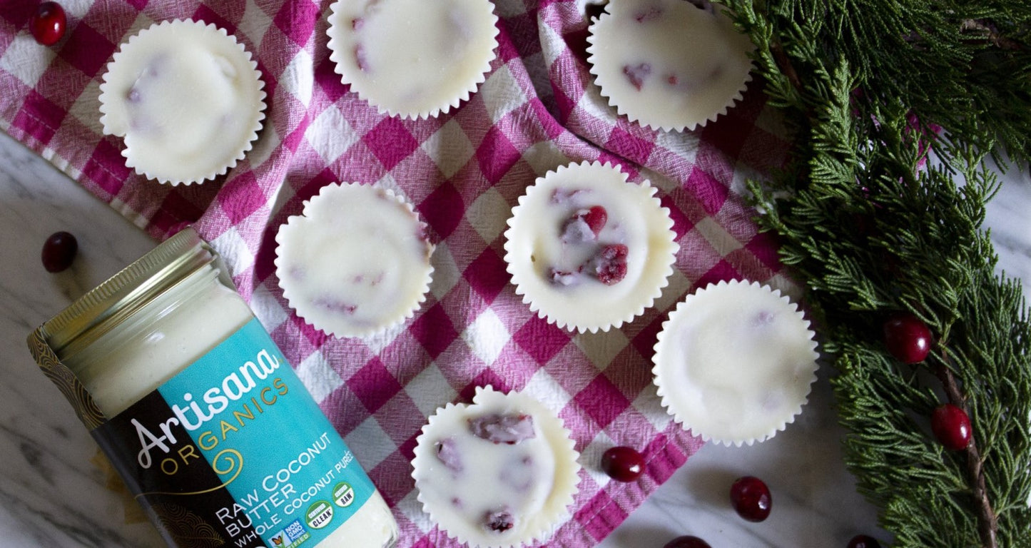 Cranberry Gingerbread Coconut Butter Cups Recipe Using Artisana Organics Non-GMO Coconut Butter