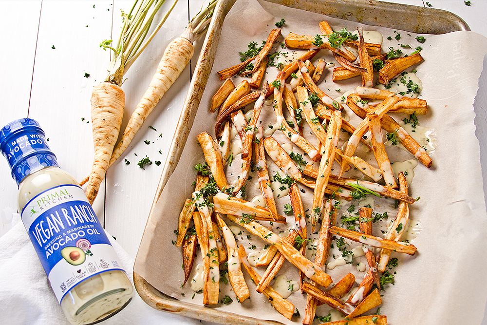 Fresh Parsnips And Ranch Dipping Sauce For Crispy Parsnip Fries Primal Kitchen Recipe Using Vegan Ranch