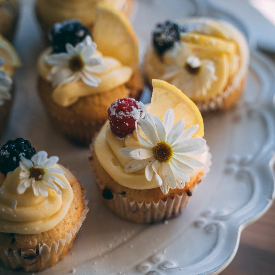 Cupcakes With Lemon Slices Fresh Berries And Flowers Made With Paleo Friendly Coconut Sugar