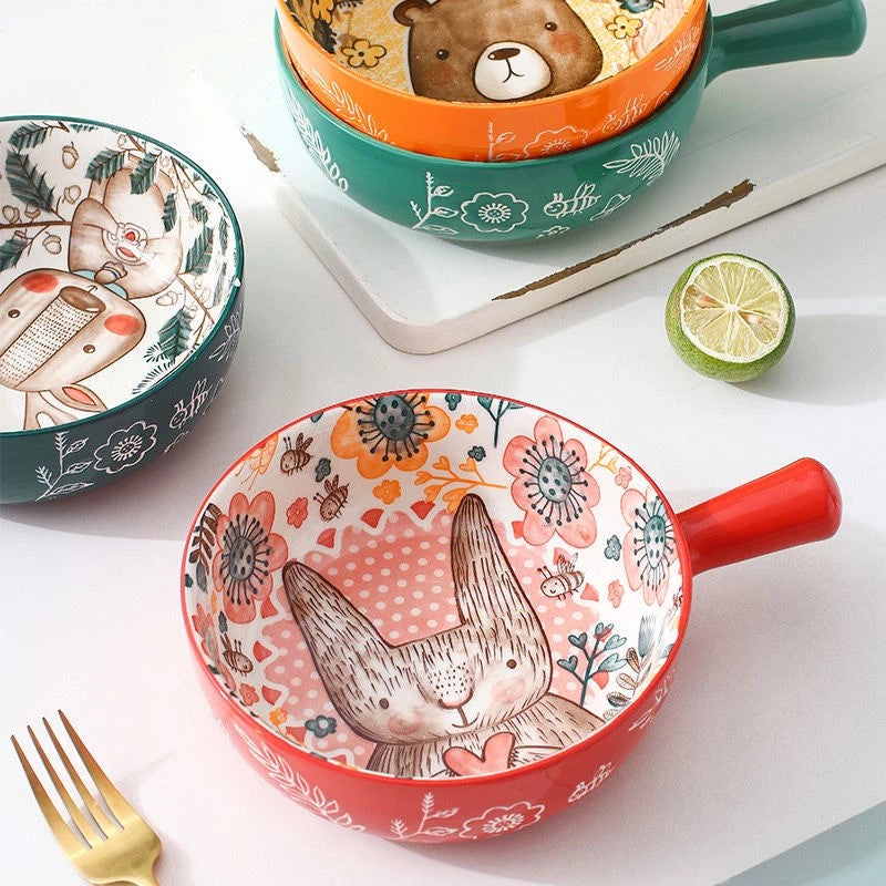 Stackable Baking Bowls With Handle Cute Woodland Animal Prints Oven To Table Bakeware Dishes