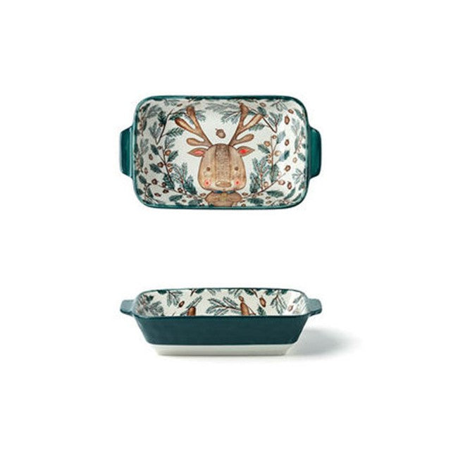 Adorable Nordic Forest Friends Delightful Deer Ceramic Rectangle Baking Pan
