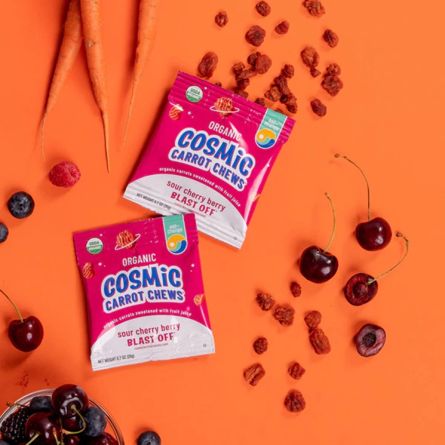 Organic Cosmic Carrot Chews Sour Cherry Berry Eat The Change Kid Approved Snacks