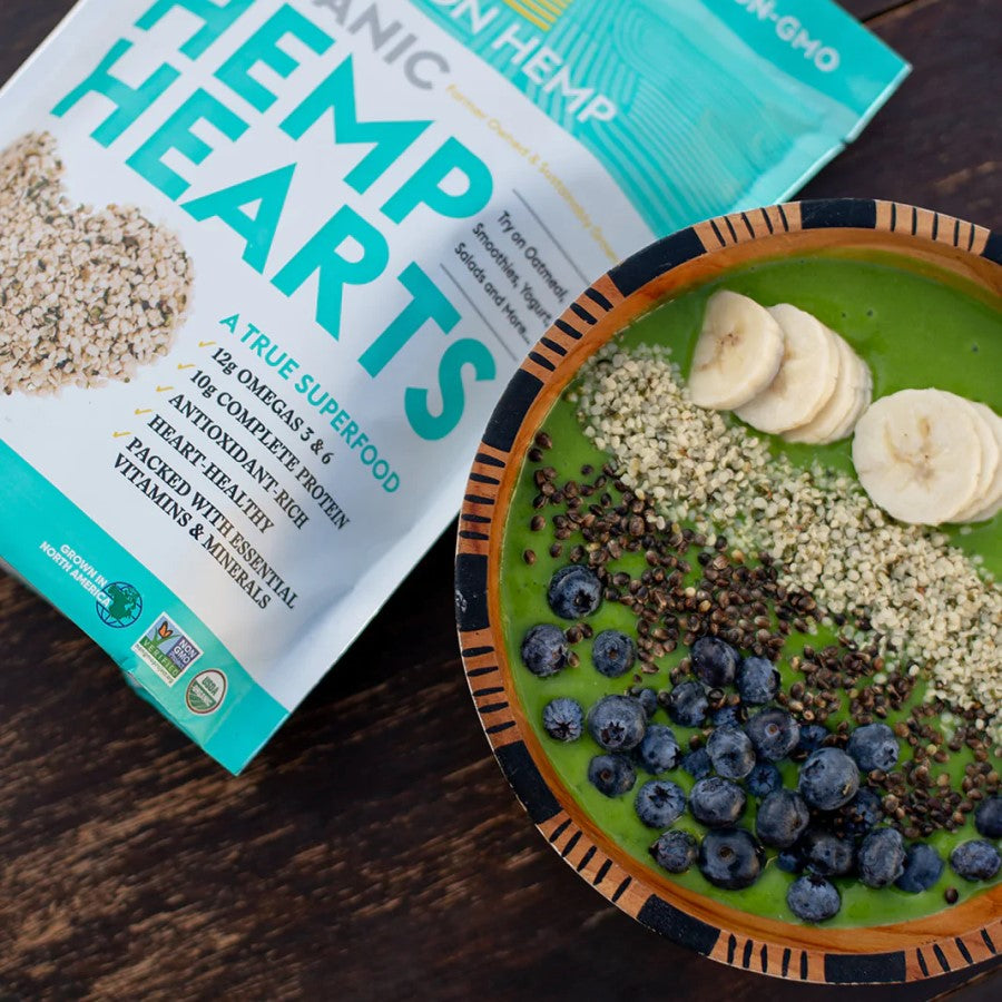 Delicious Green Smoothie Bowl With Organic Eaton Hemp Hearts And Fresh Blueberries