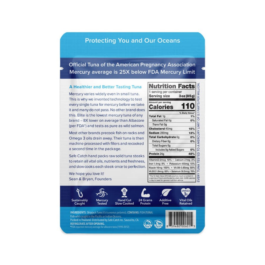 Safe Catch Elite Pure Wild Tuna Pouch Single Ingredient Skipjack Tuna Fish Nutrition Facts