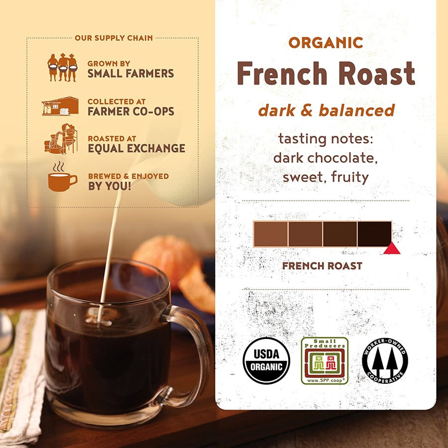 Equal Exchange Organic French Roast Dark Balanced Coffee USDA Organic French Roast Grown By Small Farmers