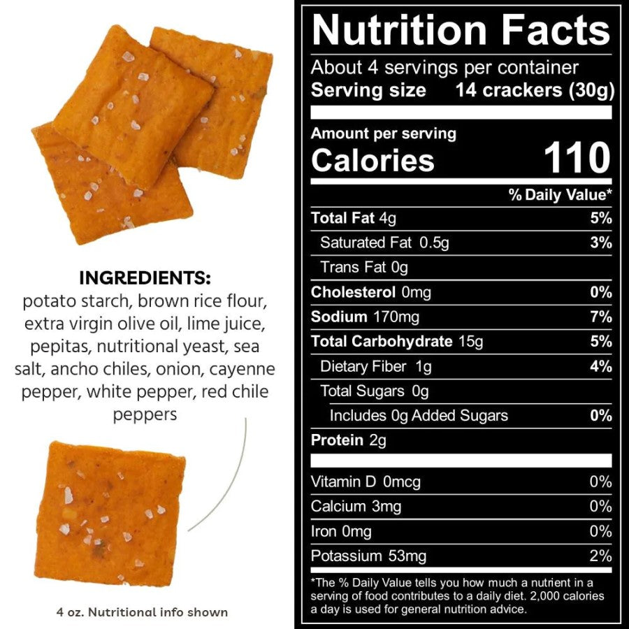 Every Body Eat Fiery Chile Lime Thins Snack Cracker Ingredients And Nutrition Facts