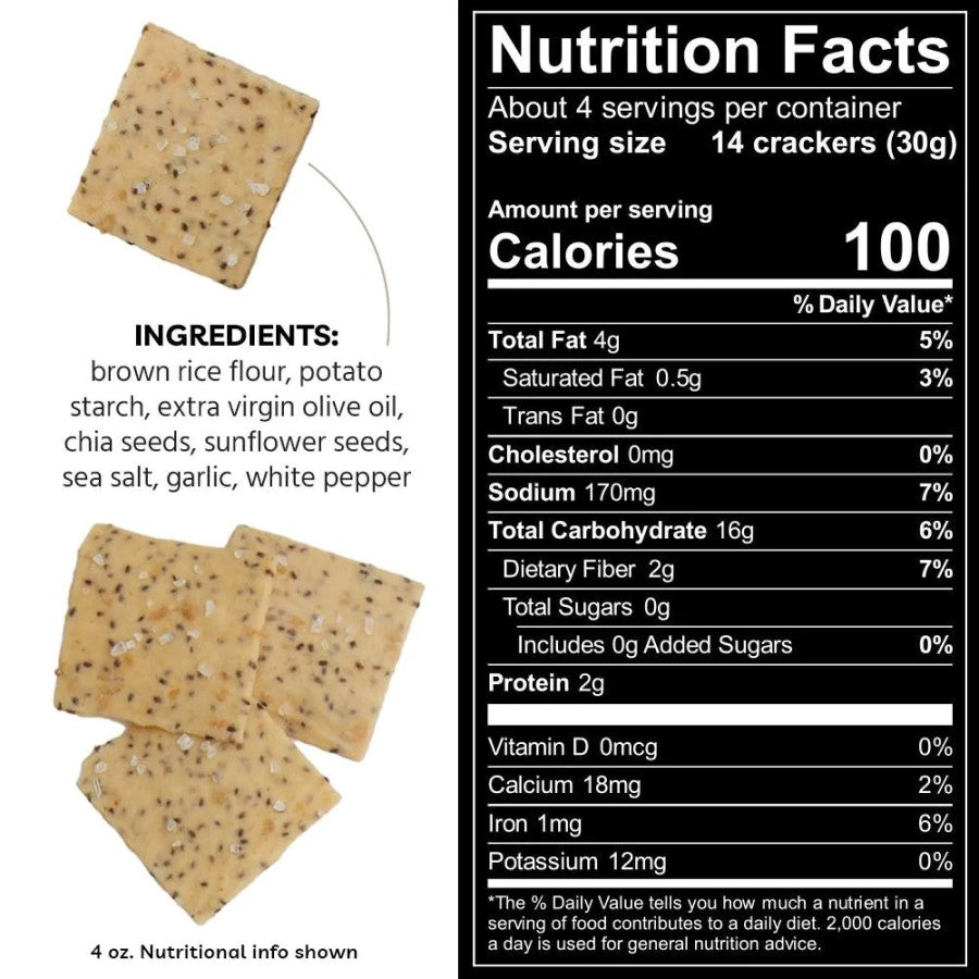 Every Body Eat Sea Salt Chia Thins Snack Cracker Ingredients And Nutrition Facts