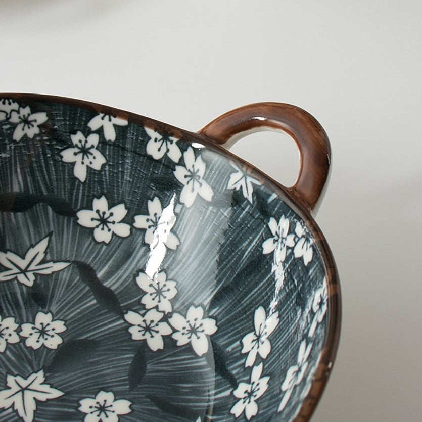 Ceramic Handle On Farmhouse Modern Style Irregular Shaped Ceramic Bowl In Floral Print