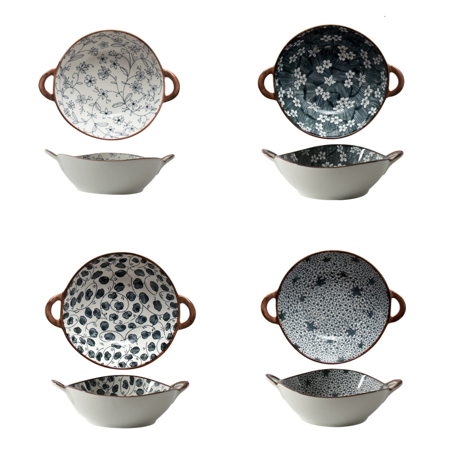 Farmhouse Modern Style Irregular Shaped Ceramic Bowls With Handles