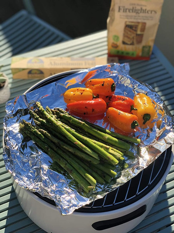 Healthy Vegetables On The Grill With Recycled Aluminum Foil And Firelighters From If You Care For Eco-Friendly Cookouts