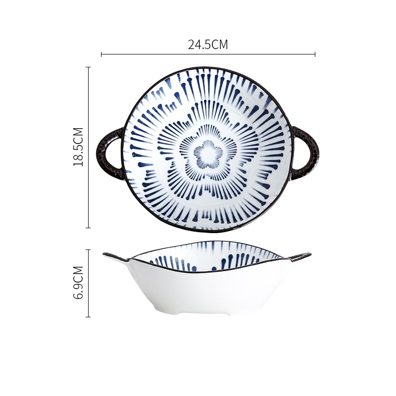 Transatlantic Style Blue And White New England Dish Irregular Shape Farmhouse Bowl With Handles In Floral Shower Print