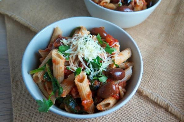 Fody Gut Friendly Recipe For Bacon And Olive Pasta Using Marinara Sauce