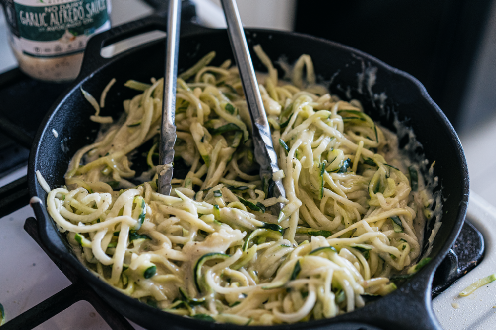 Zucchini Zoodles Noodles For Garlic Shrimp Alfredo Primal Kitchen Recipe