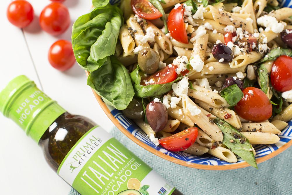 Gluten Free Italian Pasta Salad With Feta Primal Kitchen Recipe Using Italian Dressing