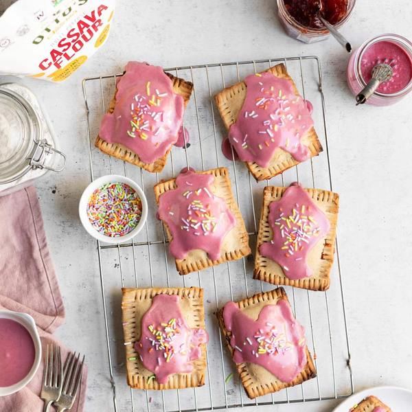 Otto's Cassava Flour Gluten Free Pop Tarts With Berry Pink Frosting And Sprinkles