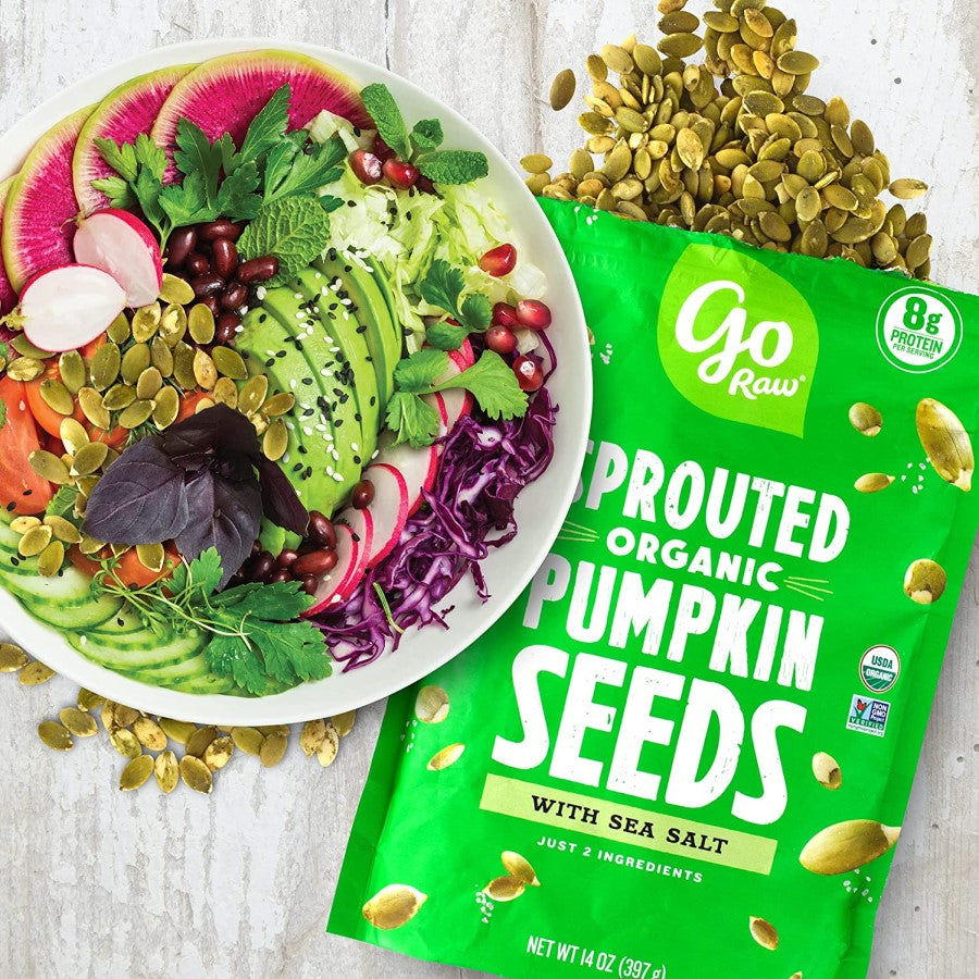 Sprouted Organic Go Raw Pumpkin Seeds With Sea Salt Topping Colorful Salad