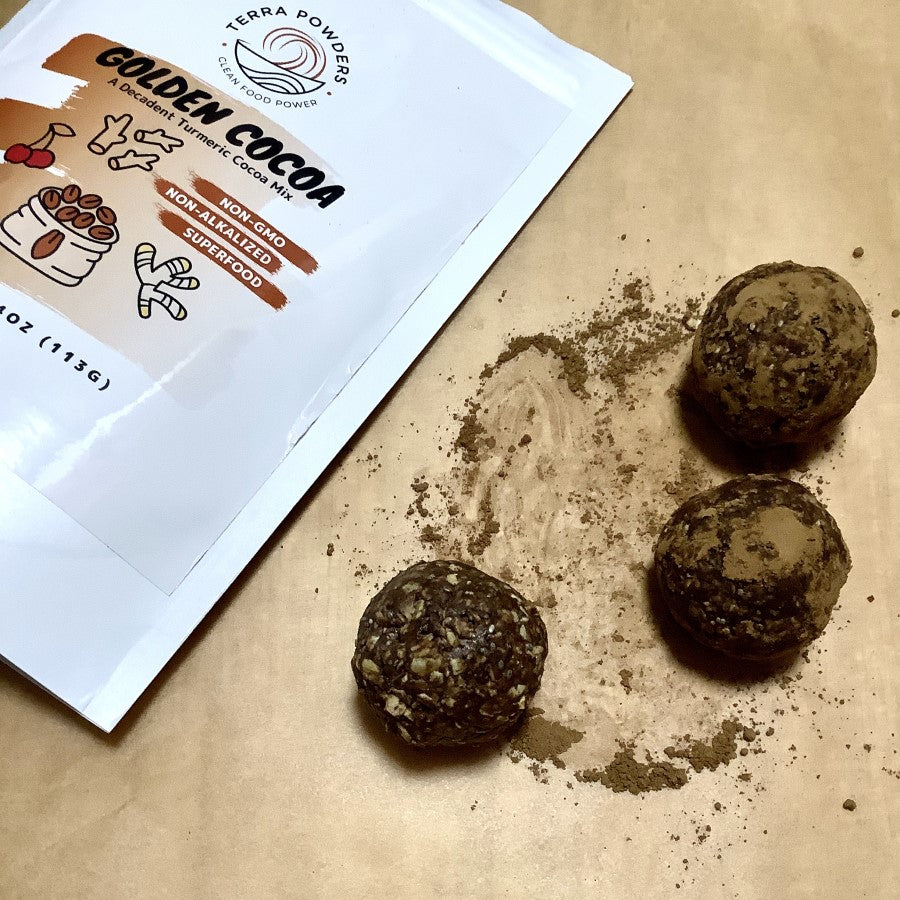 Golden Cocoa Power Balls for energy and and protein boosts!