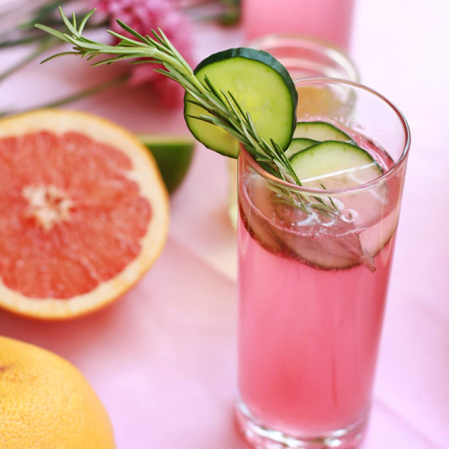 Pink Grapefruit Rosemary Gin Fizz Cocktail Drink Made With Madhava Coconut Sugar