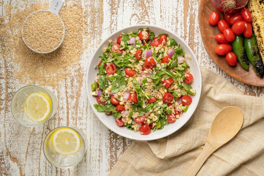 Grilled Corn And Tomato Rice Salad Lundberg Rice Recipe With Brown Long Grain