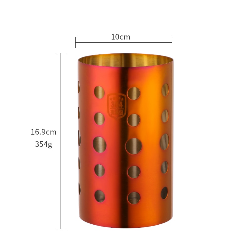 Size Measurements Of Sunset Color Food Grade Stainless Steel Metal Crock For Holding Kitchen Utensils And Cooking Tools