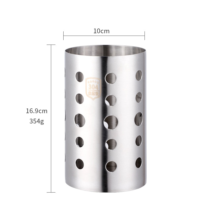 Size Measurements Of Silver Food Grade Stainless Steel Metal Crock For Holding Kitchen Utensils And Cooking Tools