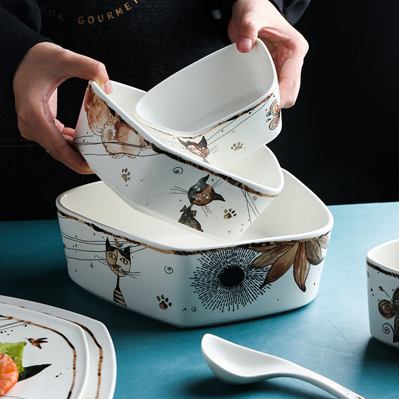 Irregular Shape Bowls With Cats Tableware