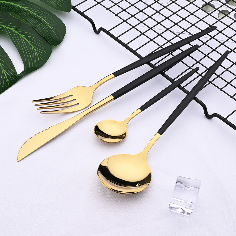 Stainless Steel 24 Piece Gold Modern Flatware Set With Colorful