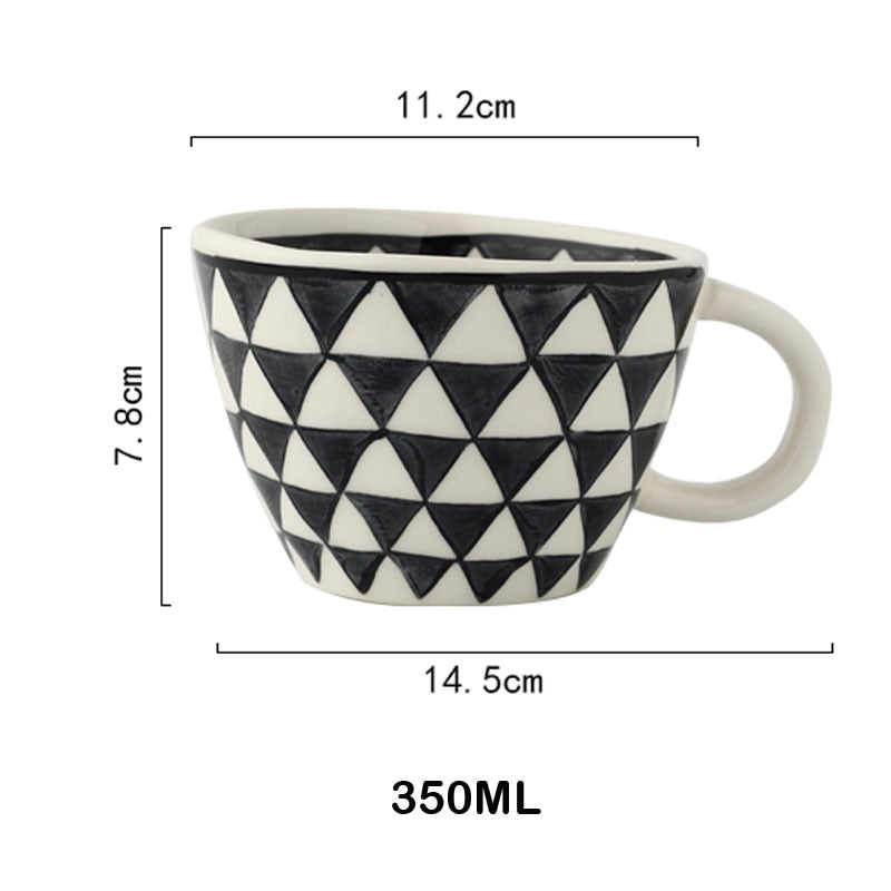 Size Measurements Of Artistic Style Patterned Irregular Shaped Ceramic Pottery Mugs