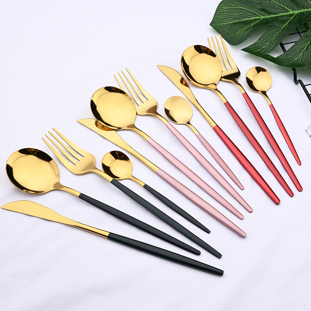 Gold And Black Knife Fork Spoons Pink And Gold Flatware Gold And Red Silverware