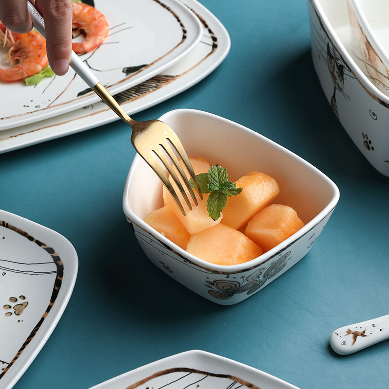 Eating Cantaloupe Melon Out Of Irregular Shape Ceramic Bowl Classy Cats Tableware