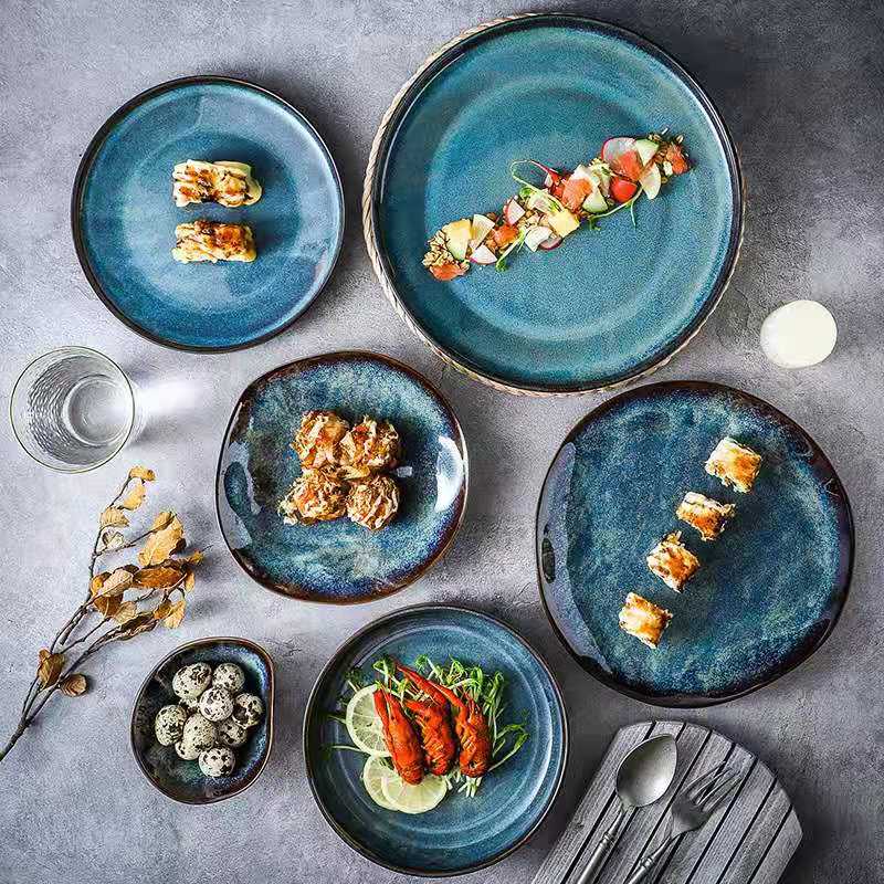 Food Served On Stellar Ocean Decorative Dinnerware Dishes Ceramic Pottery In Stylish Round And Irregular Shapes