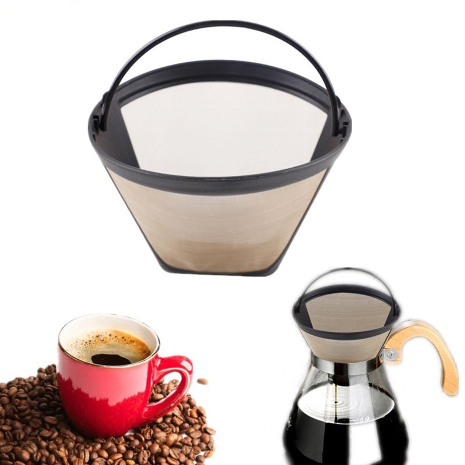 Gold Toned Coffee Filters Are Reusable No. 4 Cone Shape Filters For Brewing Better Coffee