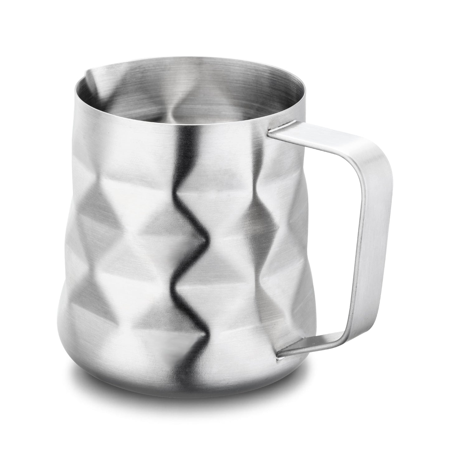 Stylish Coffee Frothing Pitcher In Diamond Pattern Prism Design 12 Ounce