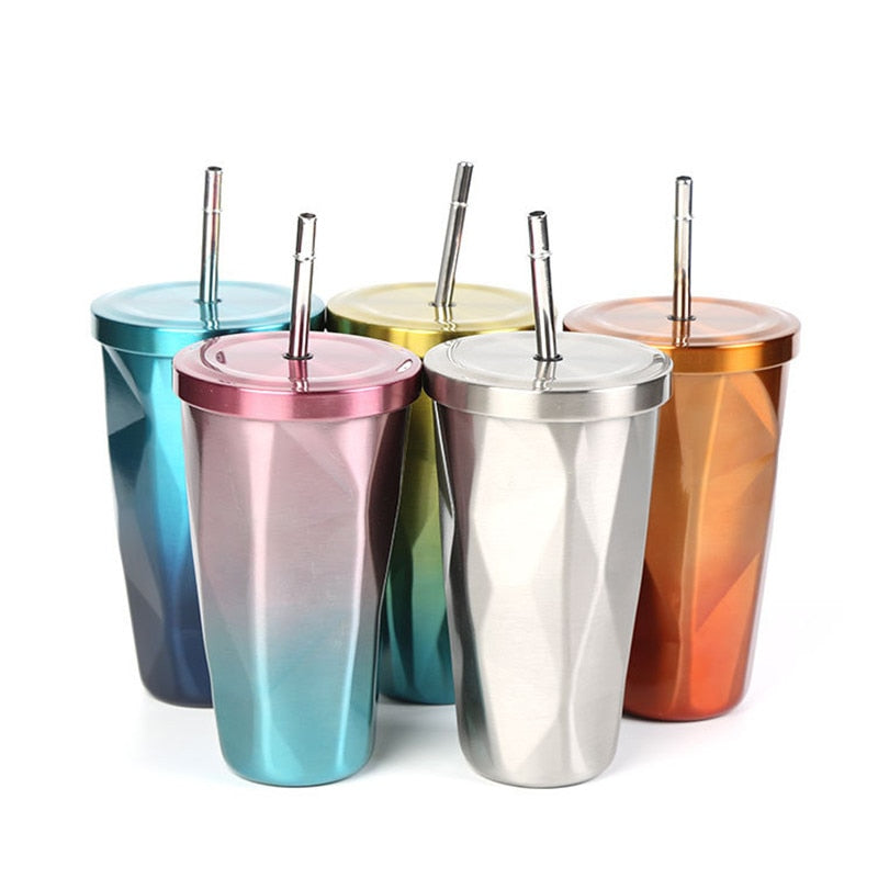 Stainless Steel Tumblers In Prismatic Design For Stylish On The Go Cups To Keep Drinks Hot Or Cold