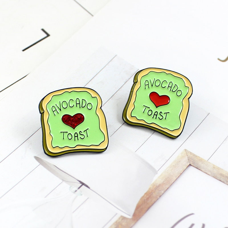 Avocado Toast Lover's Lapel Pin Brooches With Red Hearts