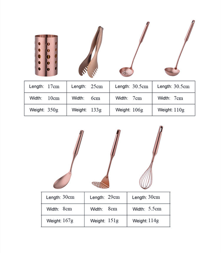 Sizes Of Each Piece In Terra Powders Seven Piece Stainless Steel Kitchen Tool Set Cooking Utensils And Matching Metal Crock Canister To Hold Them All