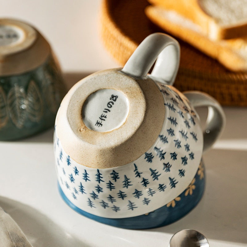 Exposed Base Of Handcrafted Pottery Irregular Shape Ceramic Mugs