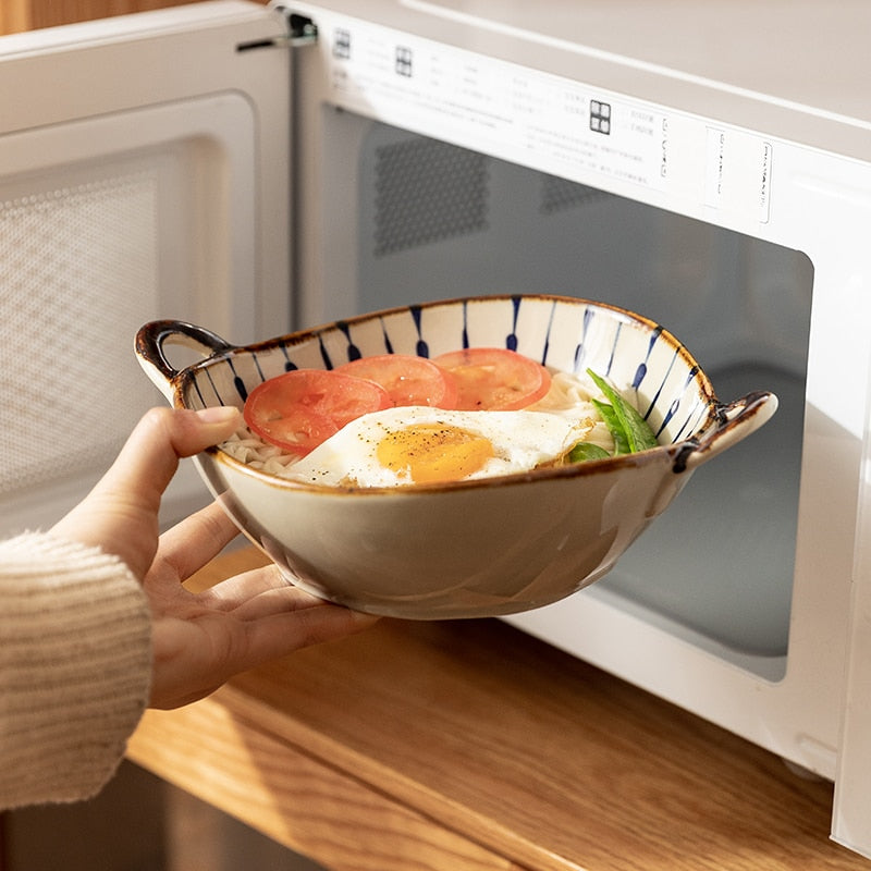 Microwaves Safe Ceramic Bowl Irregular Shape Dishware With Handles Dishwasher Safe Dishes