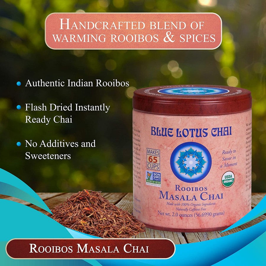Authentic Indian Rooibos Handcrafted Blend Of Warming Rooibos And Spices Blue Lotus Rooibos Masala Chai Naturally Caffeine Free No Additives