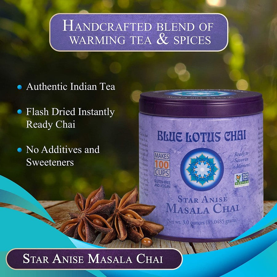 Authentic Indian Tea Handcrafted Blend Of Warming Tea And Spices Blue Lotus Star Anise Masala Chai No Additives