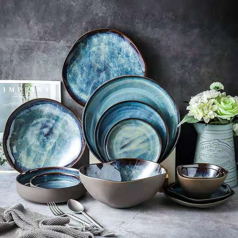 Irregular Shaped Bowls Plates And Round Dishware Stellar Ocean Tableware Dishes In Turquoise Blues