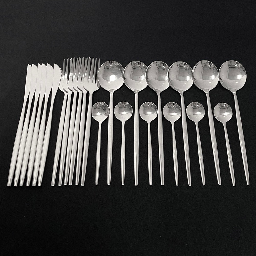 Modern Silverware 24 Piece Stainless Steel Silver Flatware Set