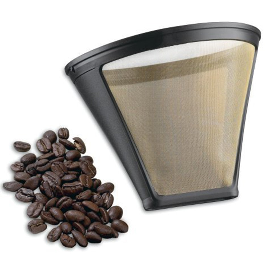 Coffee Beans And Gold Toned Reusable Coffee Filter Number Four Size