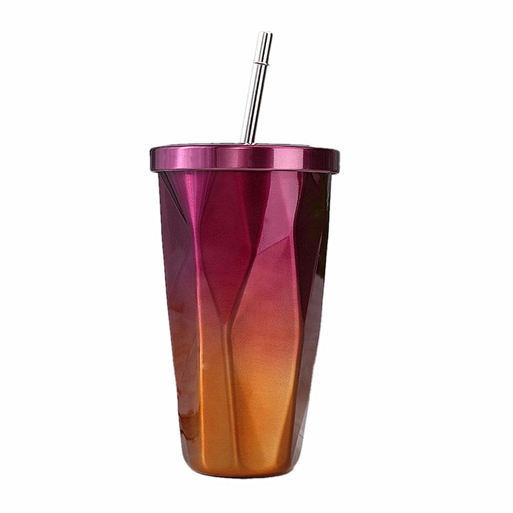 Sunset Color Gradient Stainless Steel Prismatic Tumbler With Straw
