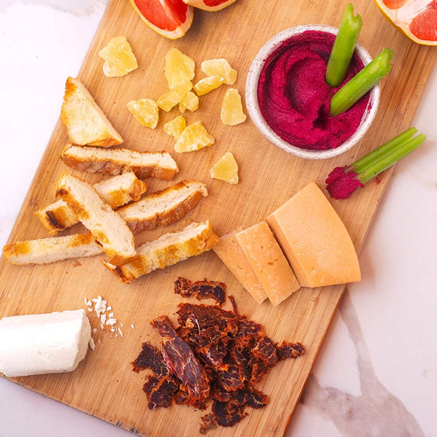 Healthy Snack Board Including Bright Veggie Dip And Steakhouse Brooklyn Biltong Meat