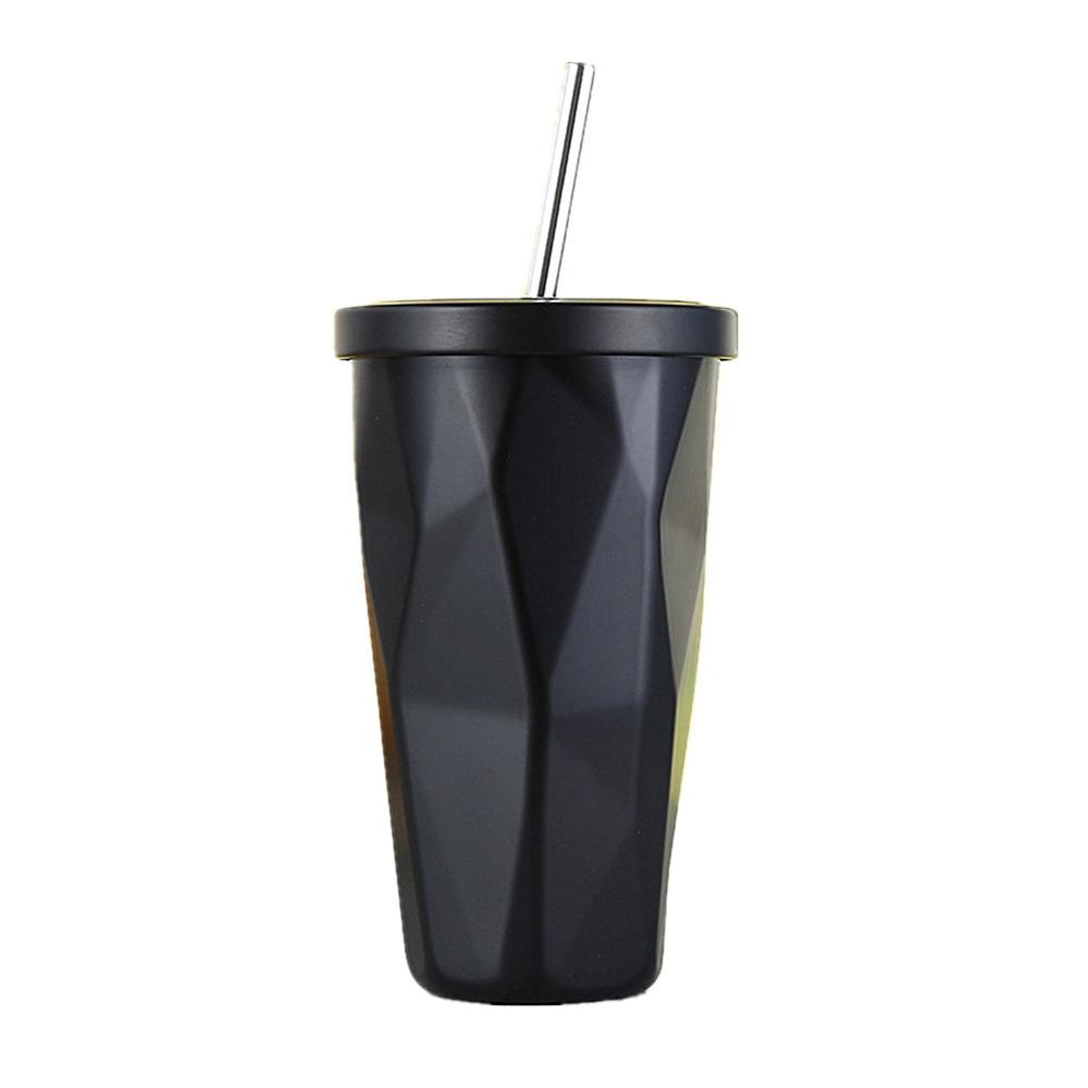 Black Stainless Steel Prismatic Tumbler With Straw