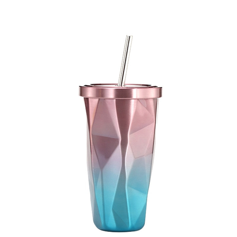 Couture Looking Gradient Cotton Candy Color Stainless Steel Prismatic Tumbler With Straw