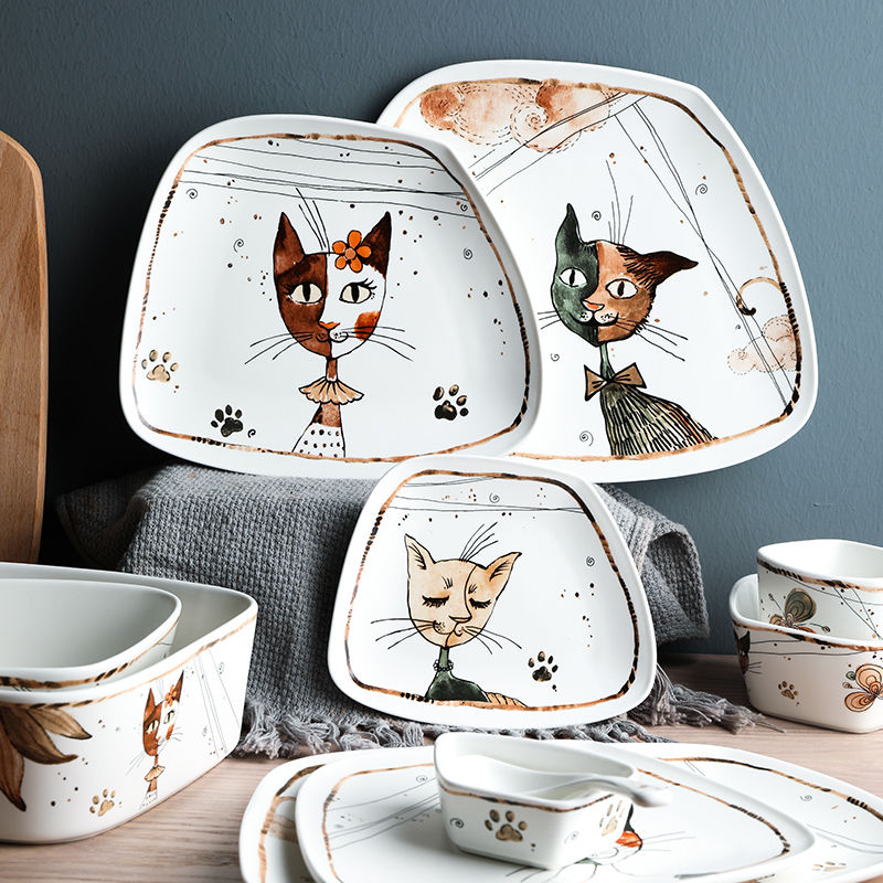 French Looking Cats Dishes Felines And Paw Prints On Pottery