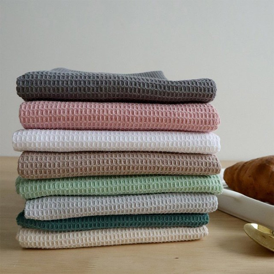 Honeycomb Waffle Knit Towels Pure Cotton Fabric In Charcoal Blush White Brown Herb Grey Forest Beige Colors
