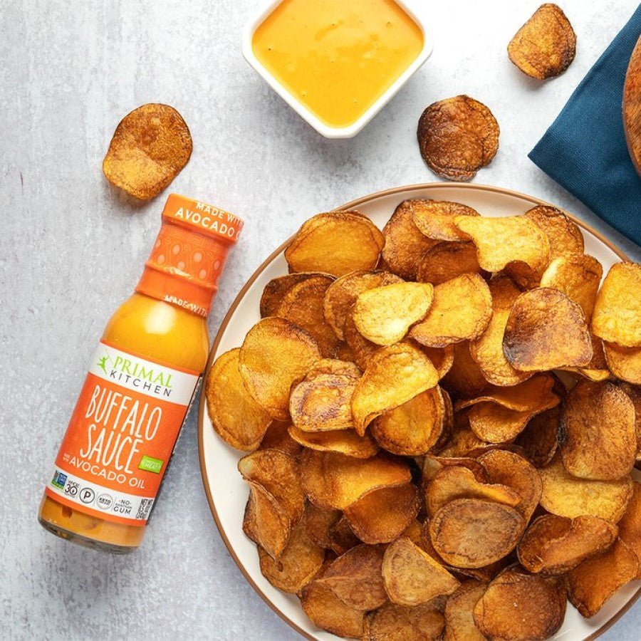 Homemade Potato Chips With Whole30 Primal Kitchen Buffalo Sauce Dip